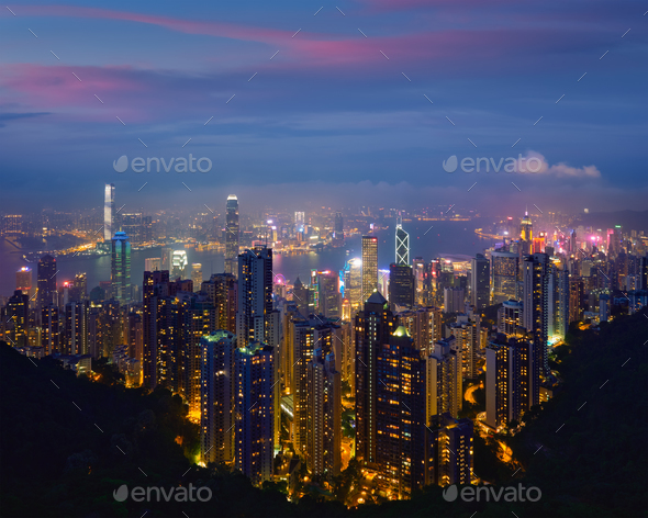 Hong Kong skyscrapers skyline cityscape view - Stock Photo - Images