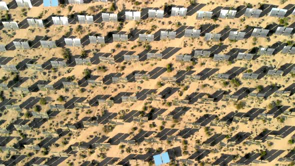 Top Down Aerial of Mirrors for Solar Electric Generators in Desert alt