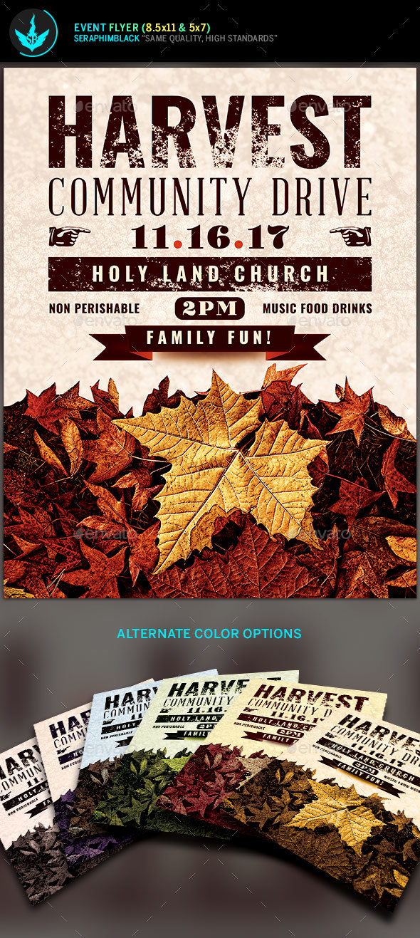 Fall Harvest Community Drive Church Flyer Template - Holidays Events