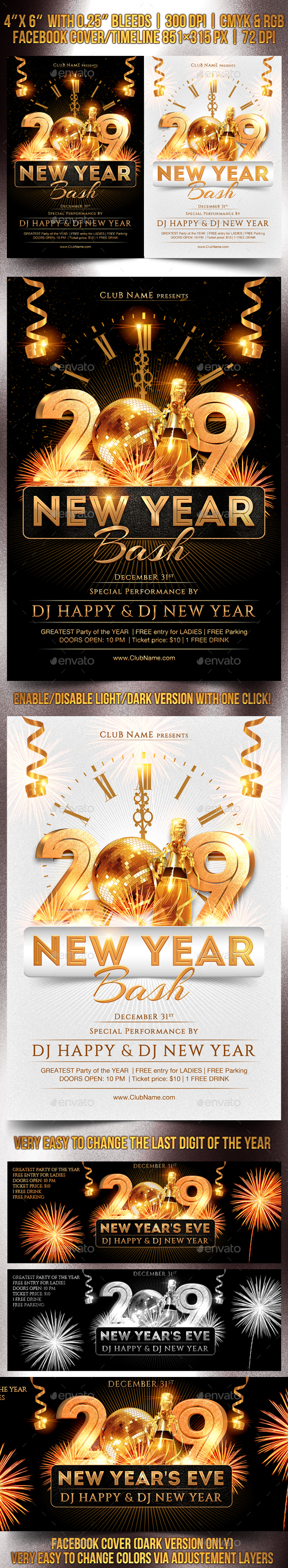 New Year Bash Flyer Template - Clubs & Parties Events