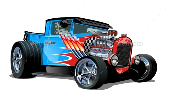 Cartoon Retro Hot Rod Isolated on White Background - Man-made Objects Objects