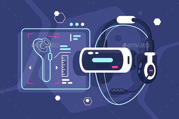 Virtual Reality Helmet with Controller Headphones - Computers Technology