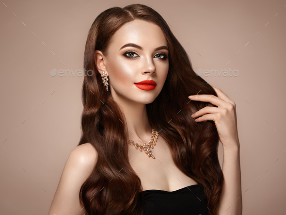 Brunette woman with curly hair - Stock Photo - Images
