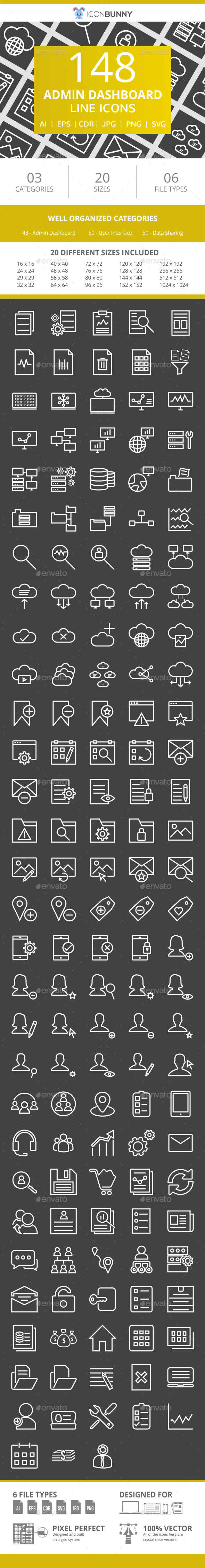 148 Admin Dashboard Line Inverted Icons - Icons