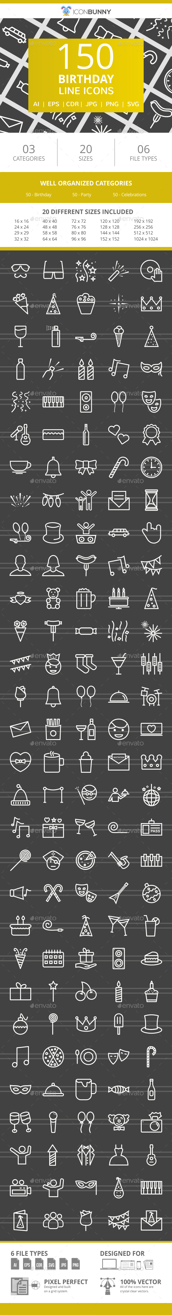 150 Birthday Line Inverted Icons - Icons
