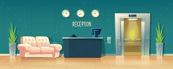 Vector Background with Reception Desk in Hotel - Backgrounds Decorative