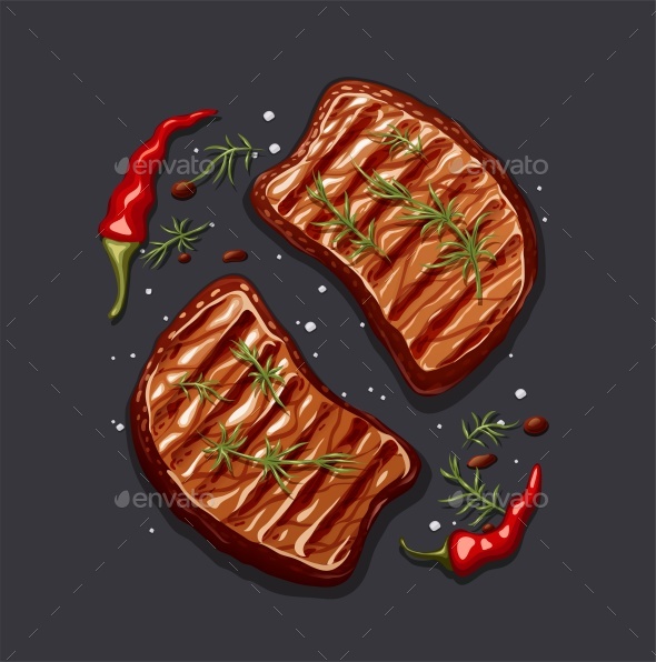 Two Piece of Meat Steak - Food Objects