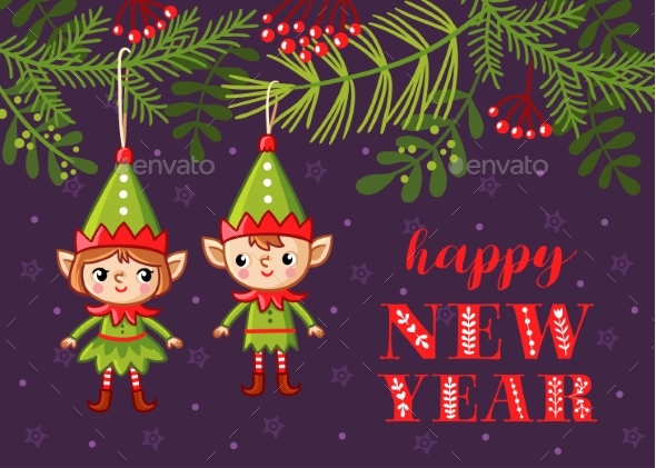 Christmas Tree Toys in the Form of Elves Hang - Christmas Seasons/Holidays