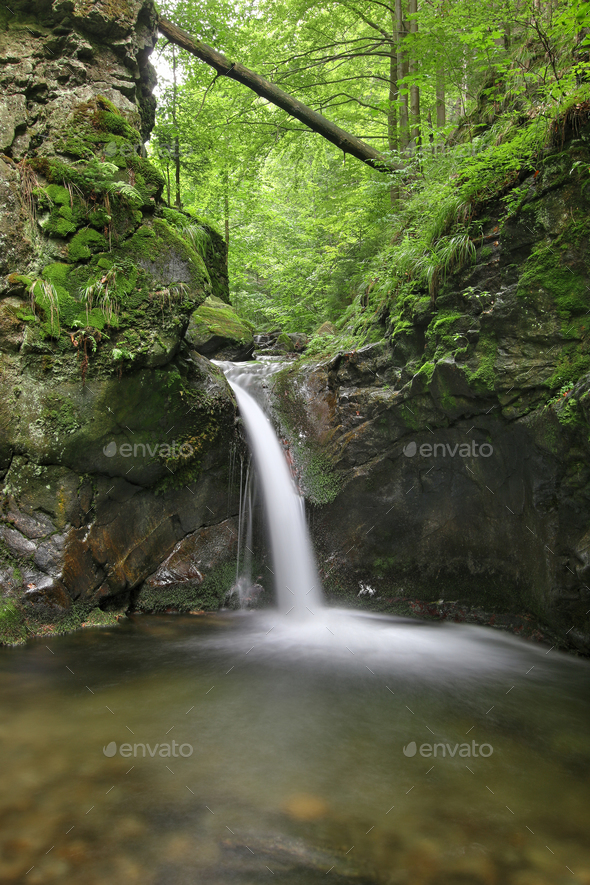 Waterfall on the Silver Brook, Czech Republic - Stock Photo - Images