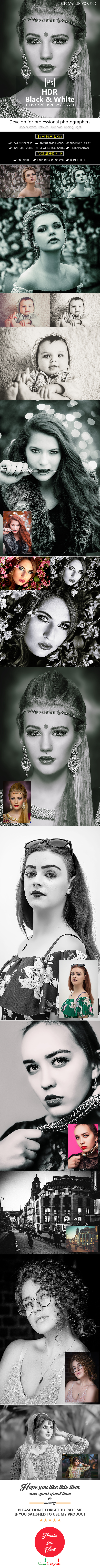 10 HDR Black & White Photoshop Actions Pack
