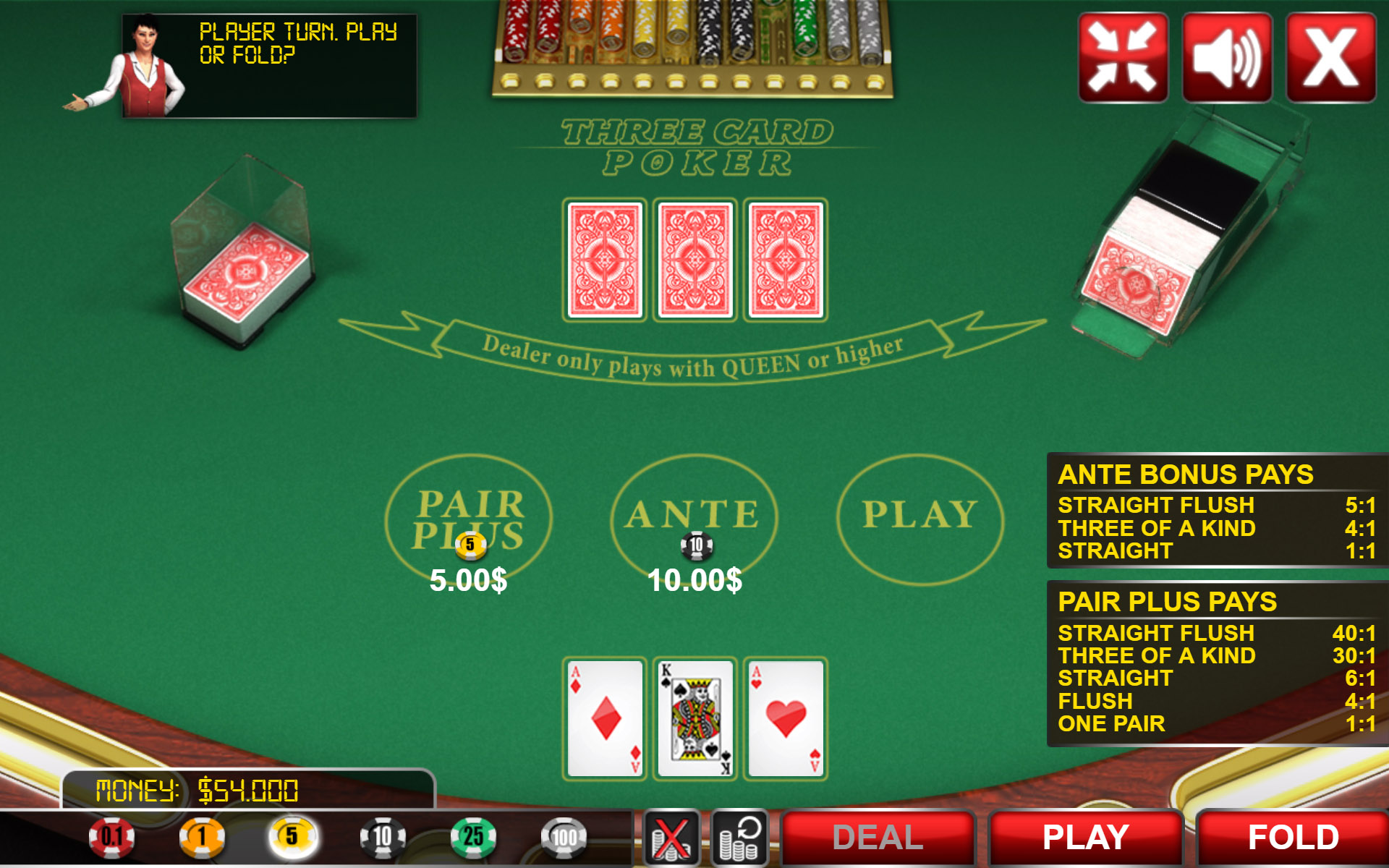 3 card poker online casino game