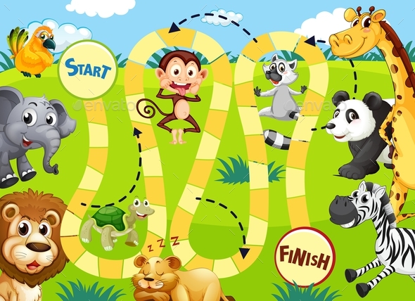 Jungle Animal Board Game Template - Animals Characters