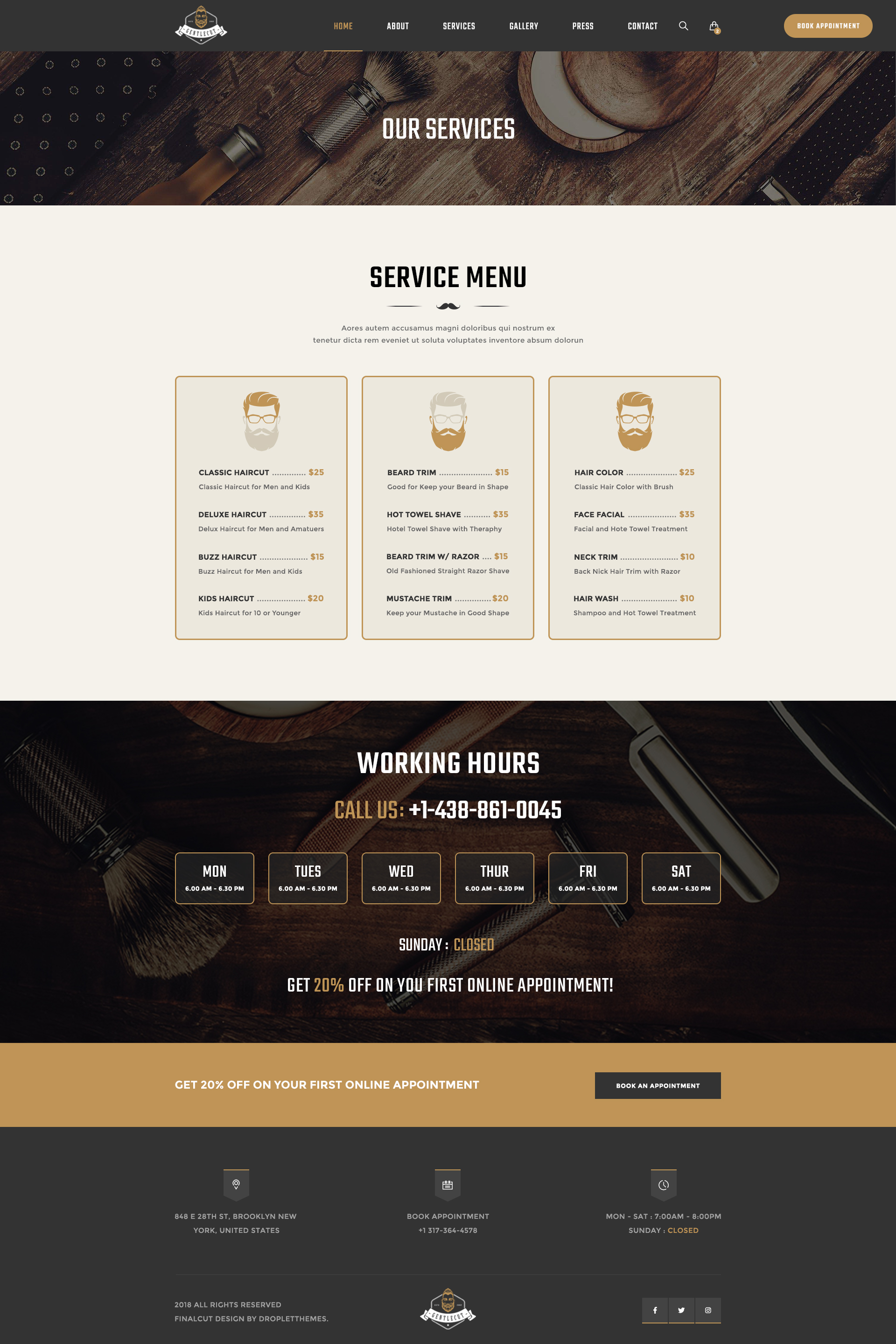 Gentlecut - Barbershop and Hairdressers PSD Template