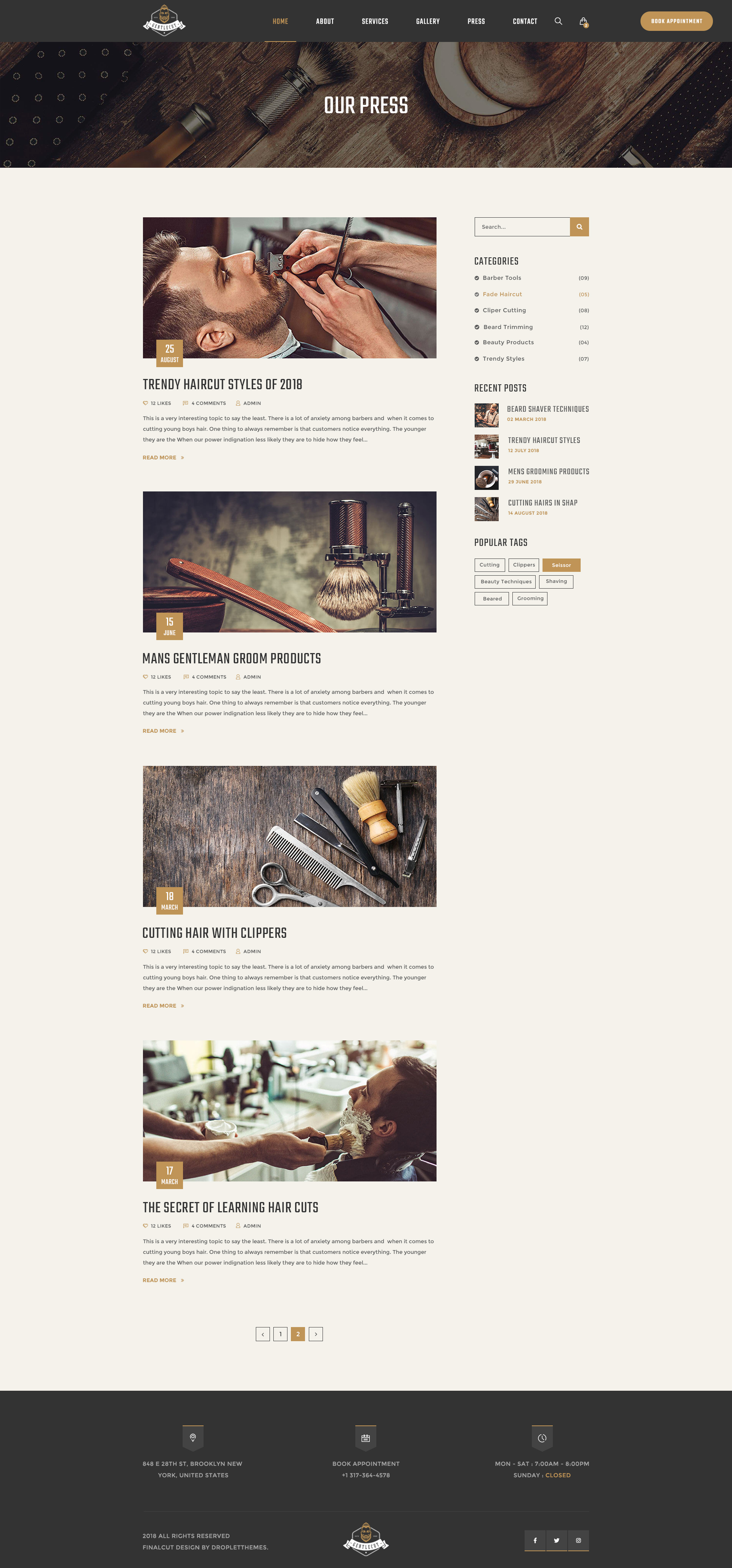 Gentlecut - Barbershop and Hairdressers PSD Template