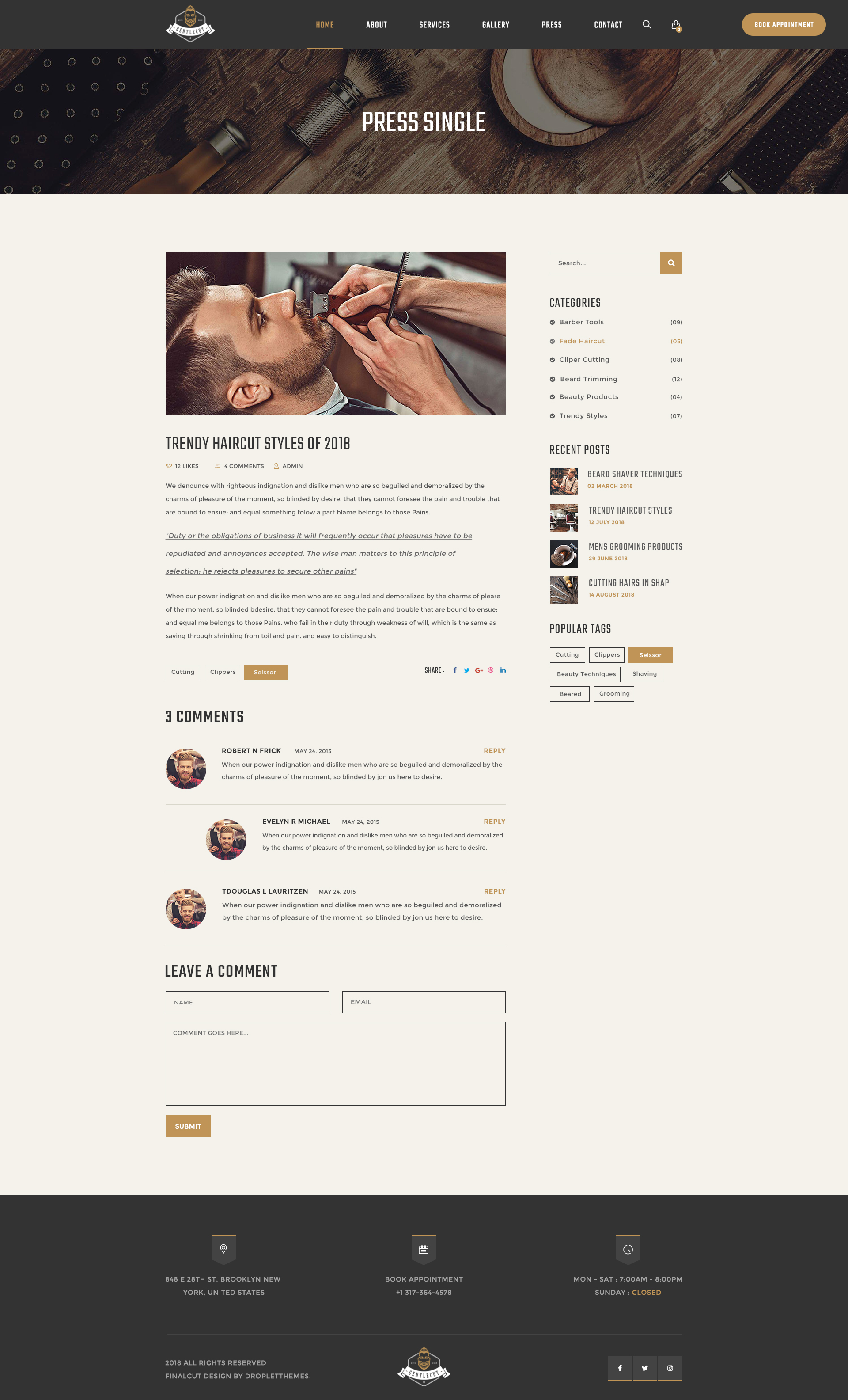 Gentlecut - Barbershop and Hairdressers PSD Template
