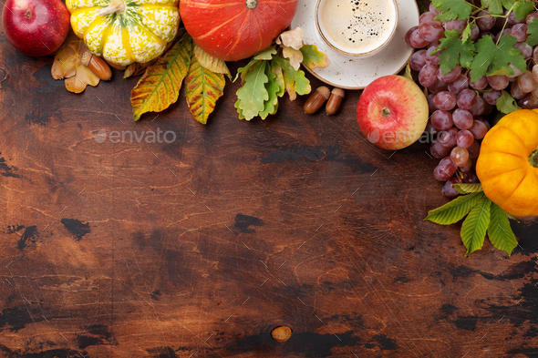 Autumn with pumpkins and fruits - Stock Photo - Images