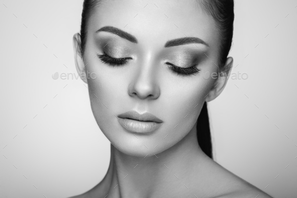Beautiful woman face with perfect makeup - Stock Photo - Images