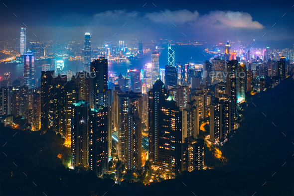 Hong Kong skyscrapers skyline cityscape view - Stock Photo - Images