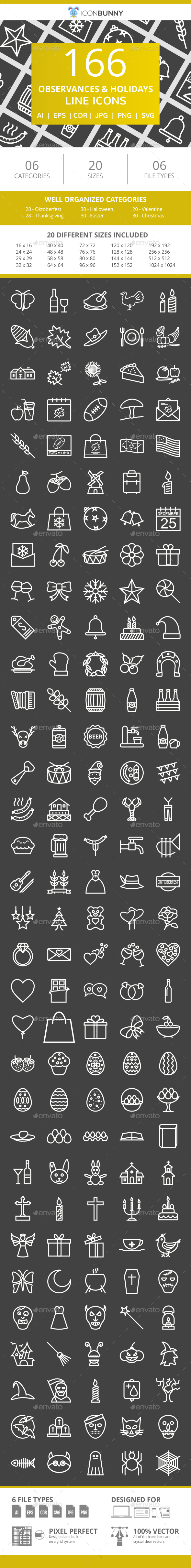 166 Observances & Holiday Line Inverted Icons - Icons