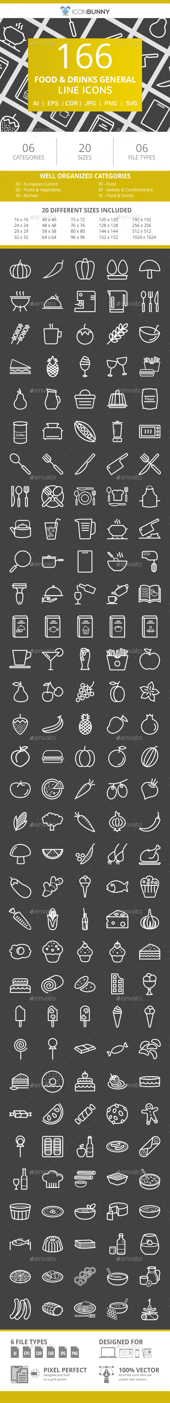 166 Food & Drinks General Line Inverted Icons - Icons