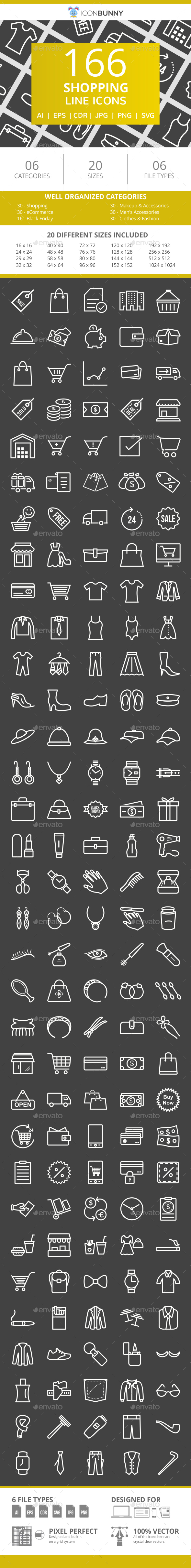 166 Shopping Line Inverted Icons - Icons