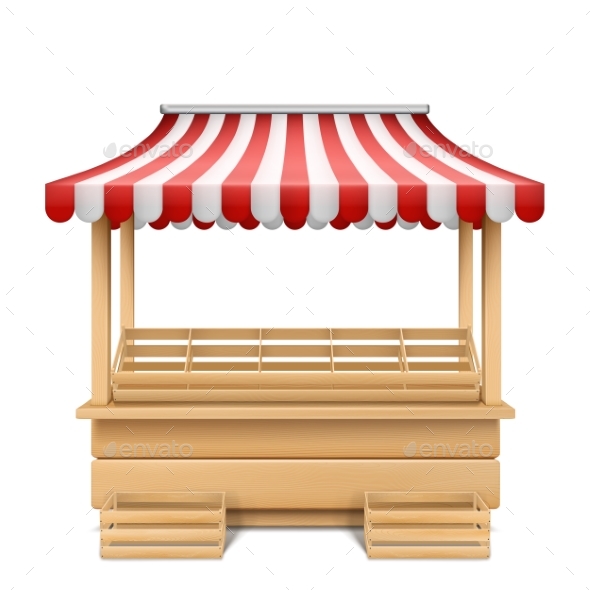 Vector Empty Market Stall with Striped Awning - Man-made Objects Objects