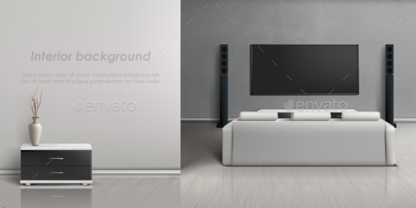 Vector Interior Mockup with Home Theater System - Backgrounds Decorative