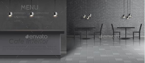 Vector Mockup of Cafe Interior Empty Restaurant - Backgrounds Decorative