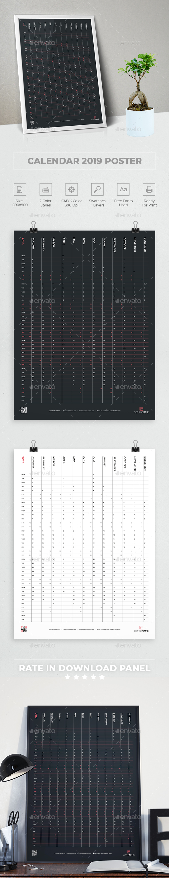 Calendar 2019 Poster - Calendars Stationery