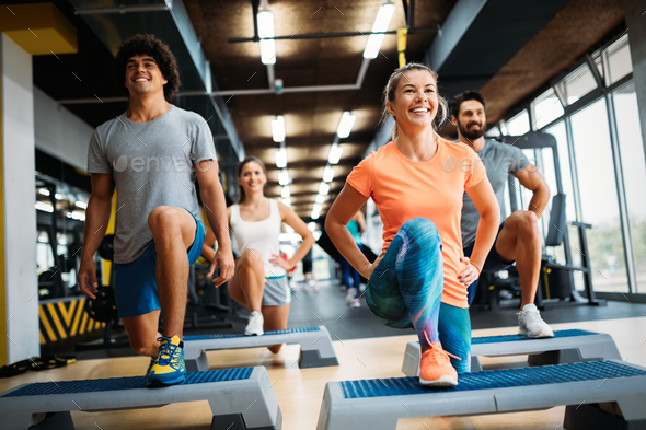 Fitness Sport Exercising Healthy Lifestyle Concept Group Happy People Gym  Stock Photo by ©nd3000 196920484