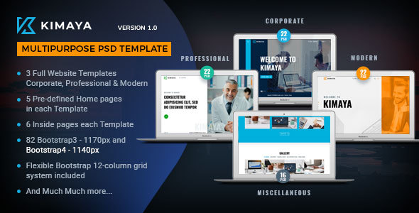Kimaya - Multipurpose PSD Template - Corporate PSD Templates