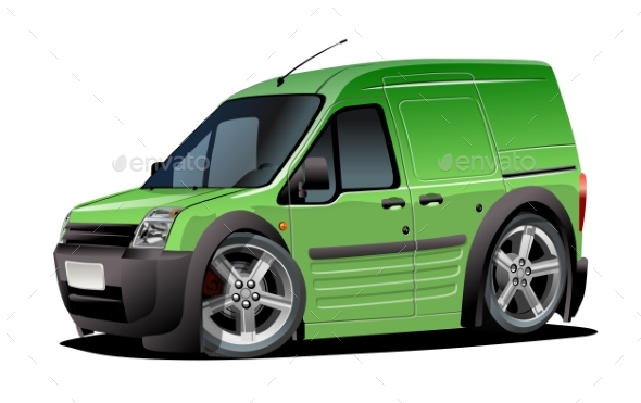 Vector Cartoon Delivery Van Isolated On White - Man-made Objects Objects