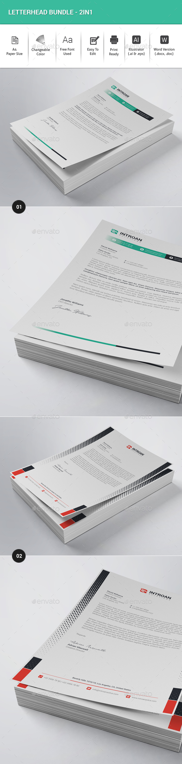 Letterhead Bundle - 2in1 - Stationery Print Templates
