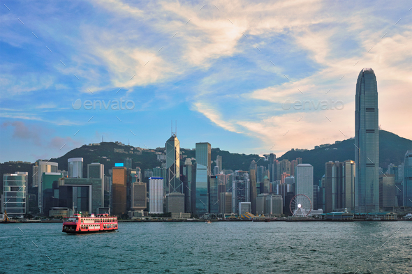 Junk boat in Hong Kong Victoria Harbour - Stock Photo - Images