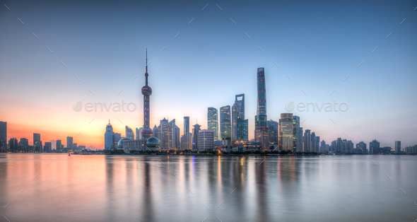 Pudong skyline at sunrise - Stock Photo - Images