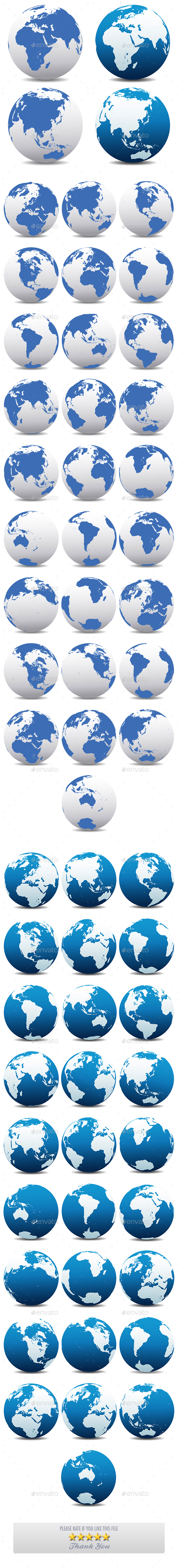 World and Globes Earth Collection Pack of 30 x Two Types - Conceptual Vectors