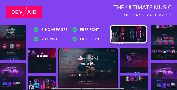 Devaid - MultiPage Psd Template - Entertainment PSD Templates
