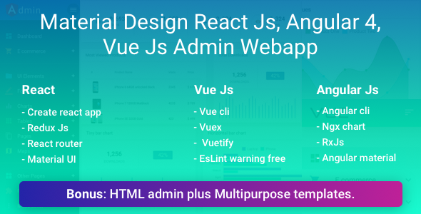 Material Design React  Vue  Angular Js Admin Web App with HTML Admin and Multipurpose Template