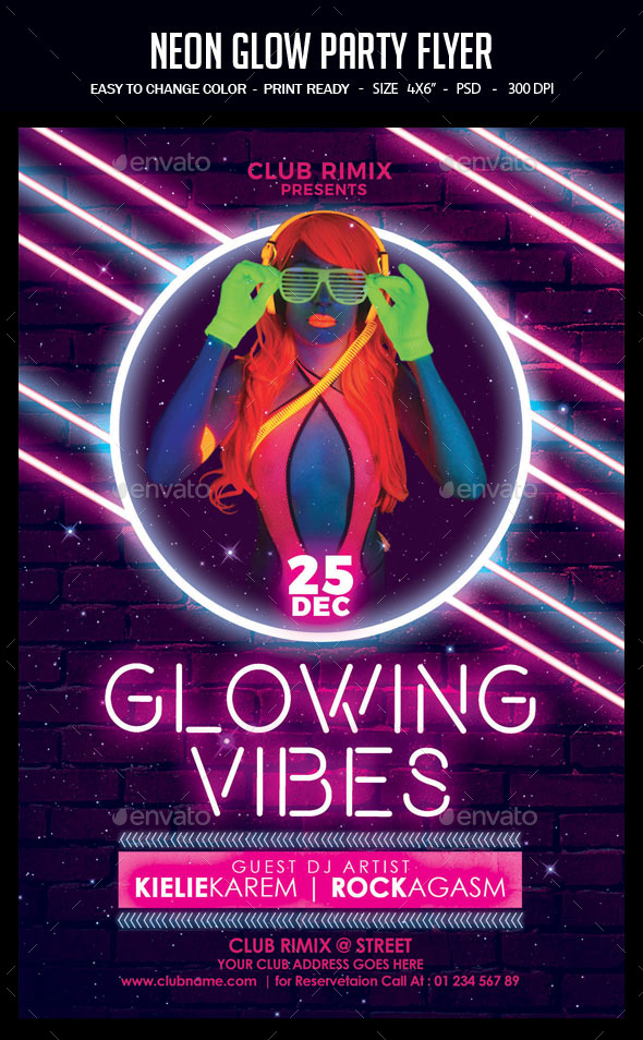 Glow in the Dark Party Flyer, Print Templates