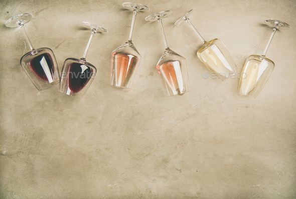 Different wines in glasses and corkscrews, copy space - Stock Photo - Images