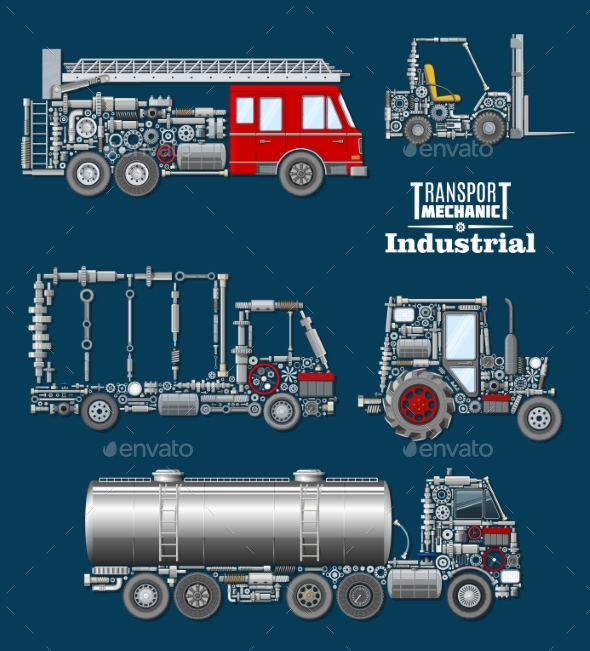Industrial Transport with Details and Parts Poster - Industries Business