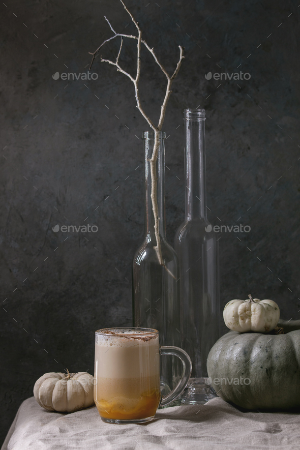 Glass of pumpkin spice latte - Stock Photo - Images