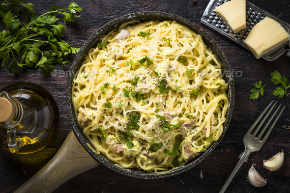 Pasta Carbonara With Bacon And Cream Sauce Stock Photo By Nadianb Photodune