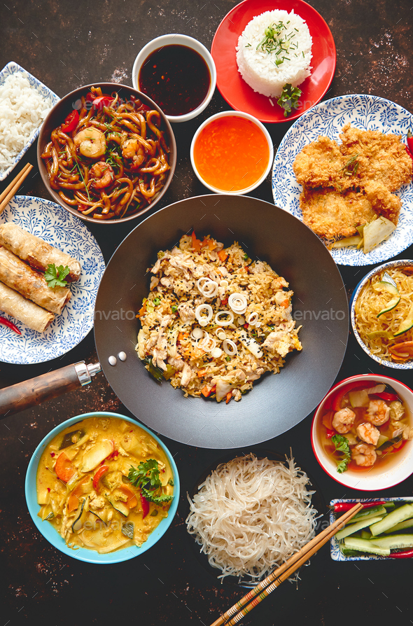 Chinese food set. Asian style food concept composition. Stock Photo by