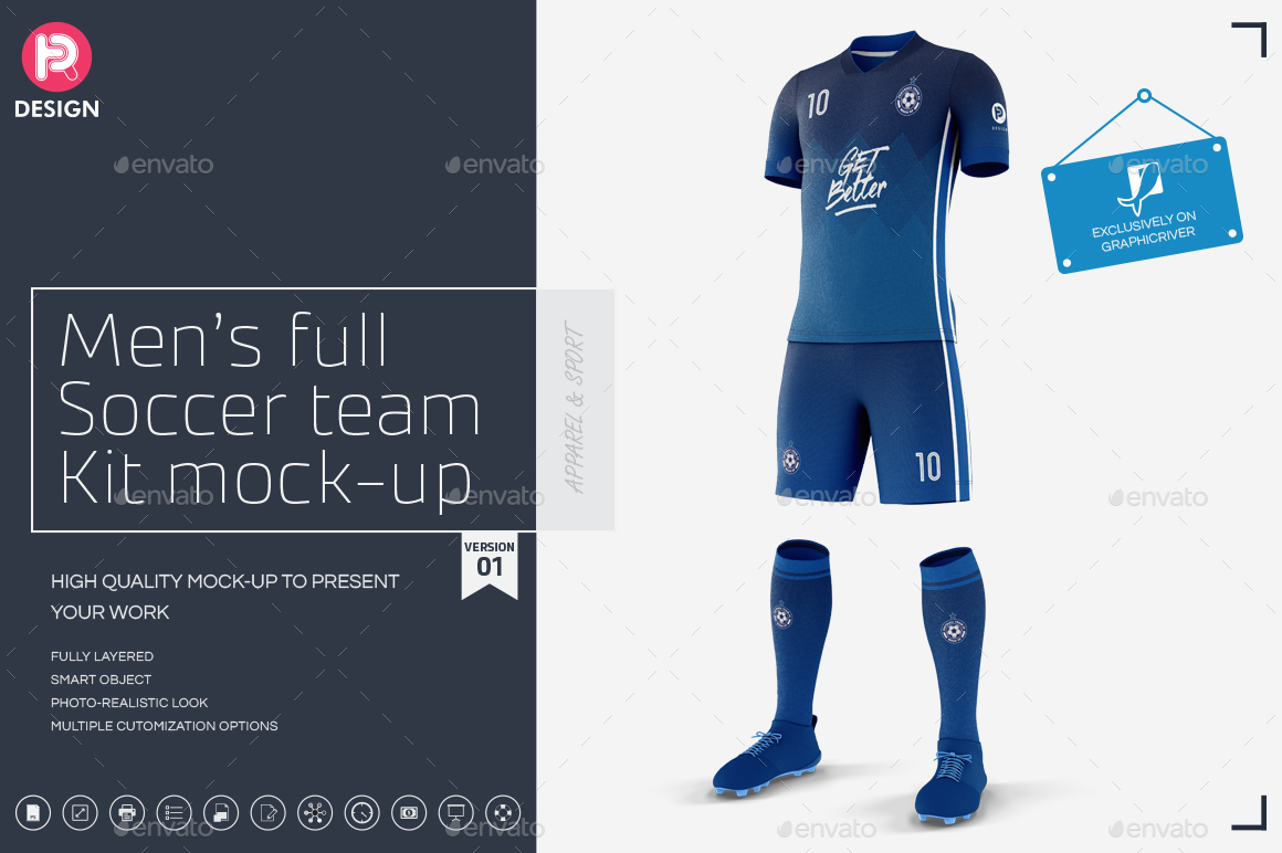 Men’s Full Soccer Team Kit Mockup V1, Graphics | GraphicRiver