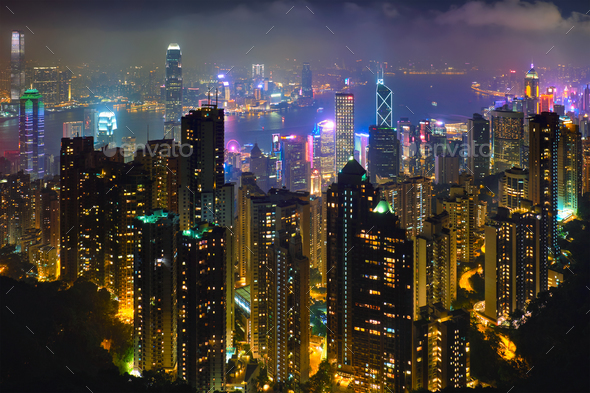 Hong Kong skyscrapers skyline cityscape view - Stock Photo - Images