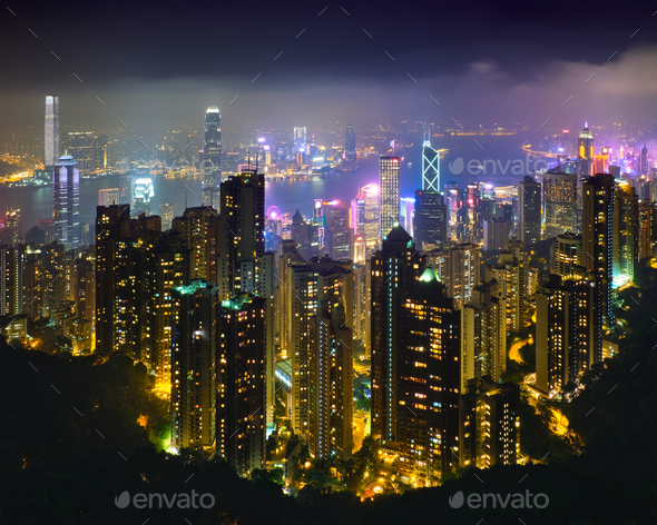 Hong Kong skyscrapers skyline cityscape view - Stock Photo - Images
