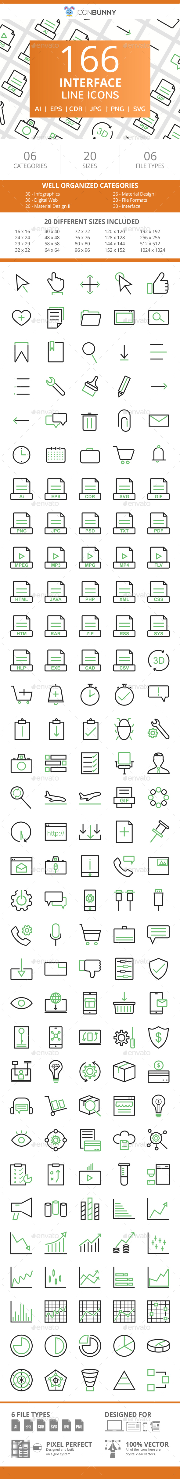 166 Interface Line Green & Black Icons - Icons