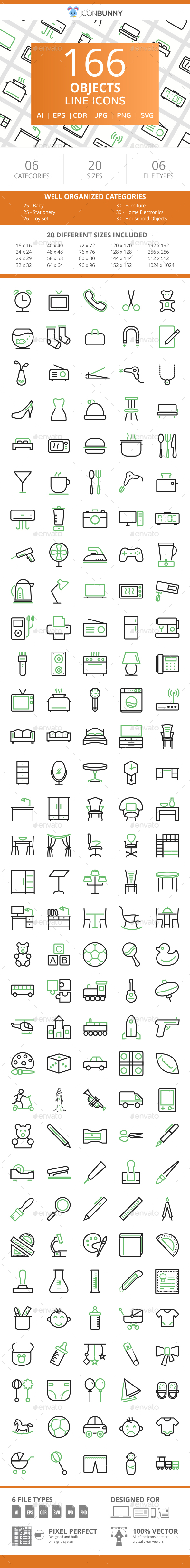 166 Objects Line Green & Black Icons - Icons