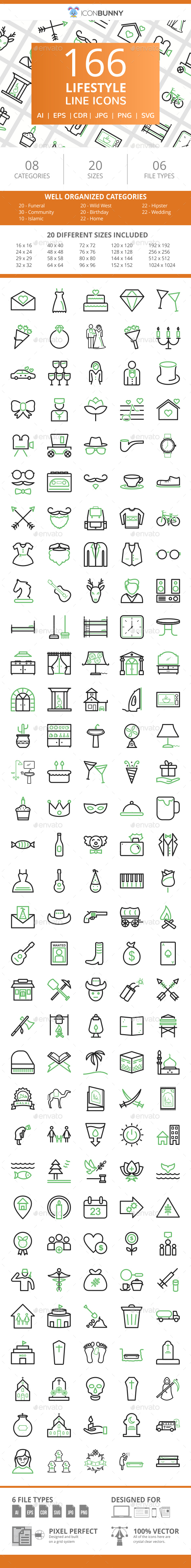 166 Lifestyle Line Green & Black Icons - Icons